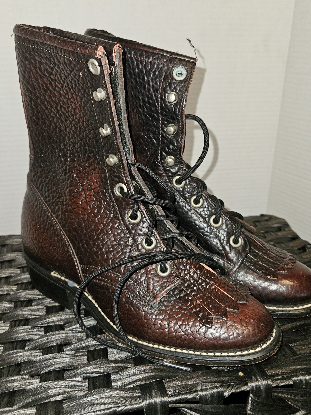 Laredo Brown Textured Leather Lace-Up Boots